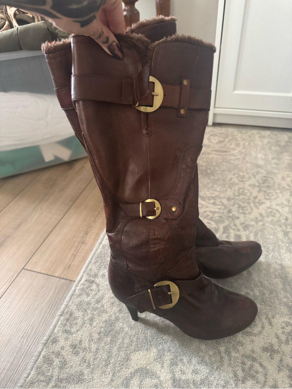 Vintage Bakers Women’s Brown Leather Knee-High Buckle Boots sz 8.5M